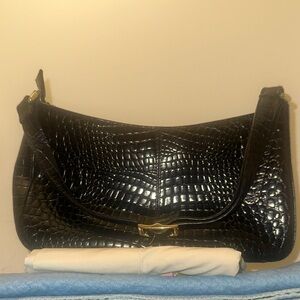 Etienne Aigner Black Crocodile-Embossed Shoulder Bag